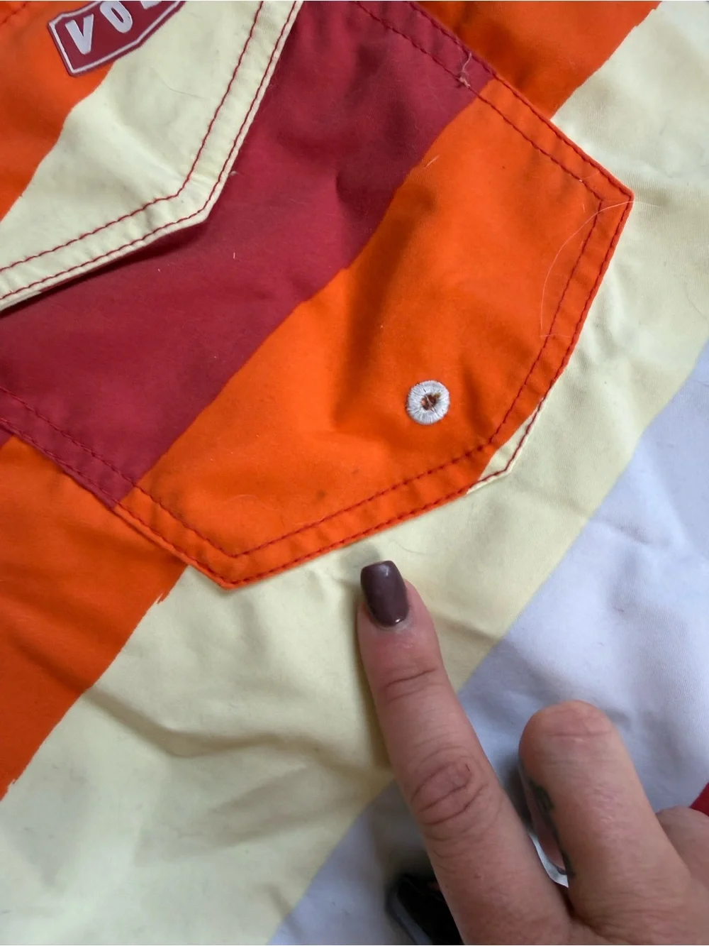 Volcom Men’s Red Orange Cream Striped Boardshorts
